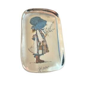 Hollie Hobbie Glass Paperweight Vintage The Time to be Happy is Now